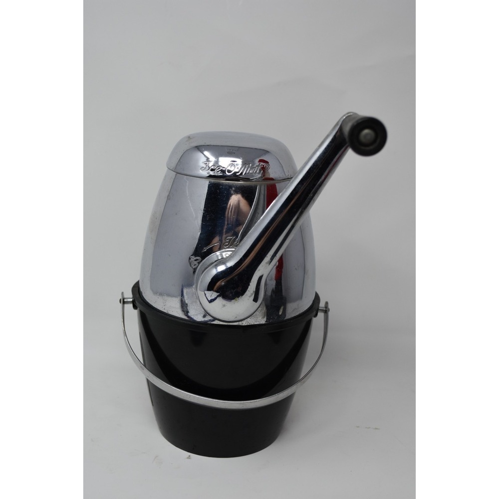 Vintage Ice-O-Mat Chrome Ice Crusher Bucket Barware Mid Century